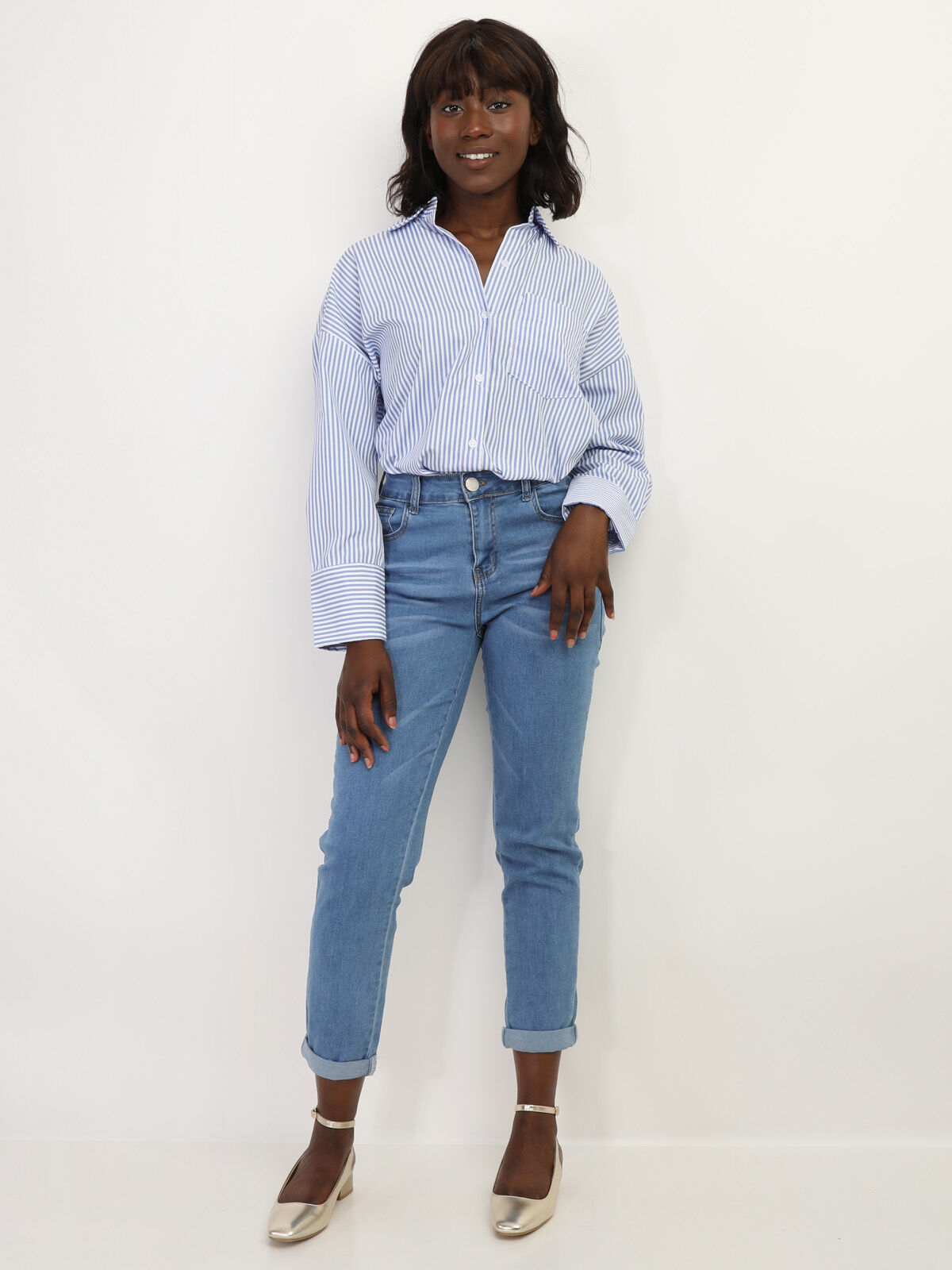 Chemise oversize à rayures- Bleu clair