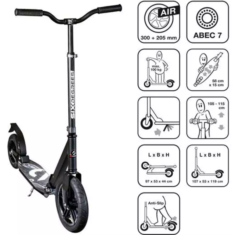 SIX DEGREES Aluminium Scooter All Terrain 300205 mm schwarz