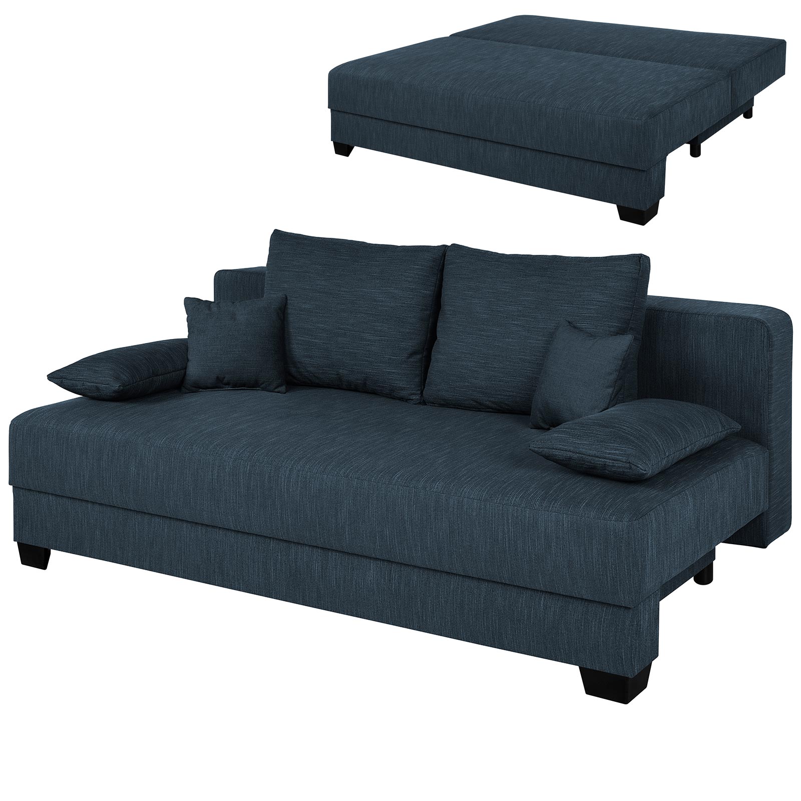 Boxspringsofa - denim - Dauerschläfer mit Staukasten