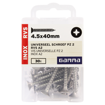 GAMMA schroef universeel platkop RVS 4.5x40 mm 30 stuks