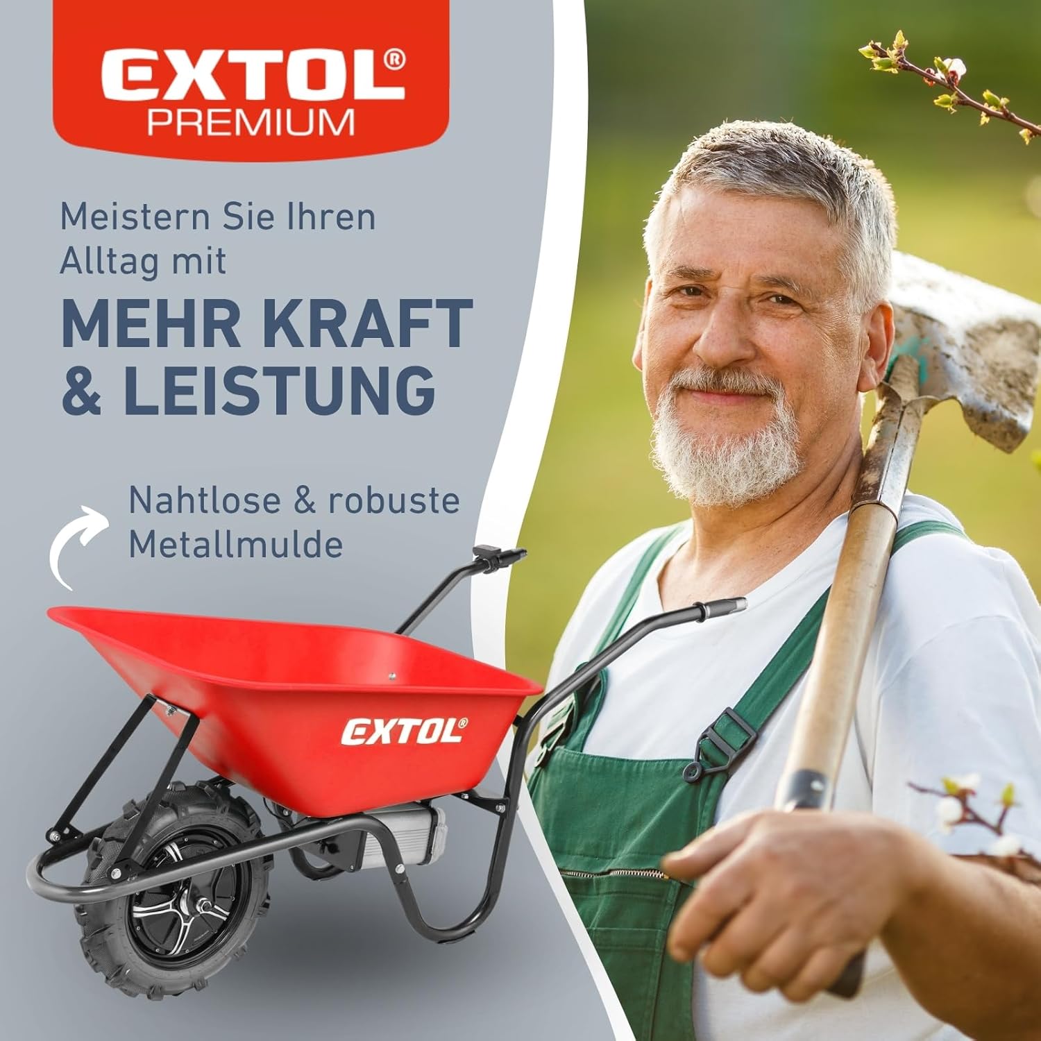 Elektrische Schubkarre mit Akku I 80L Mulde I 150kg Traglast I 500W I 40V Li-ion mit 6000mAh