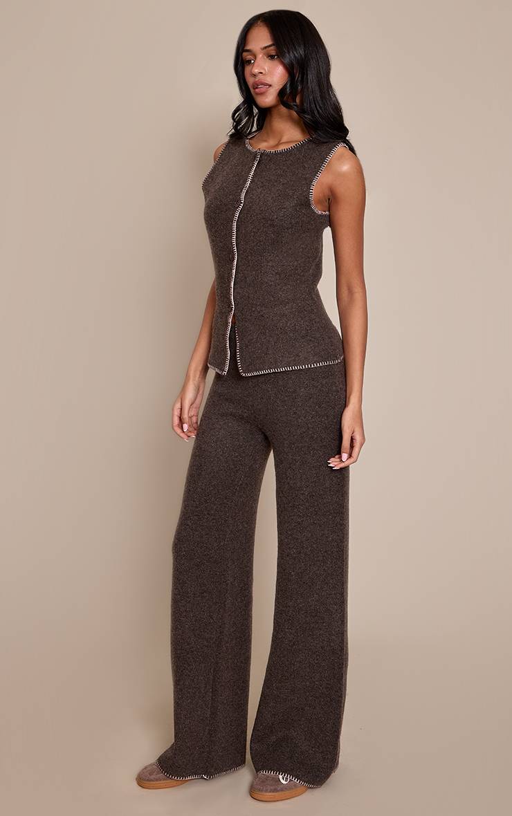 Chocolat Pantalon Large En Maille De Laine Brossée À Point De Couverture Tall