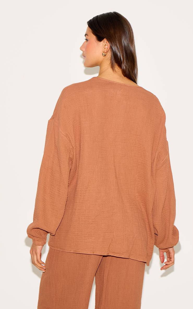 Chesnut Chemise Texturée Effet Gaze À Nouer Devant