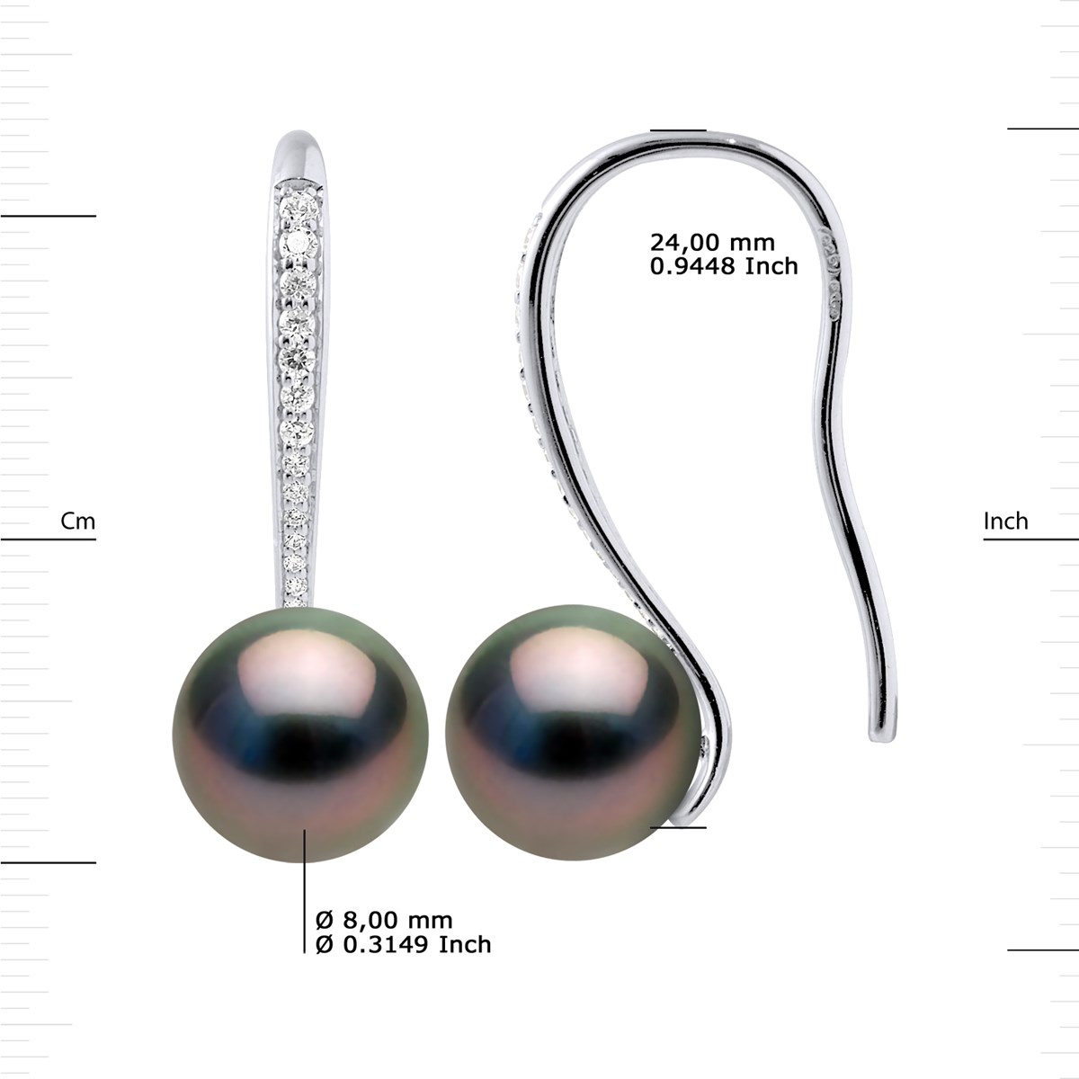 Crochet d'Oreilles Perles de Tahiti Rondes 8-9 mm Joaillerie Argent 925