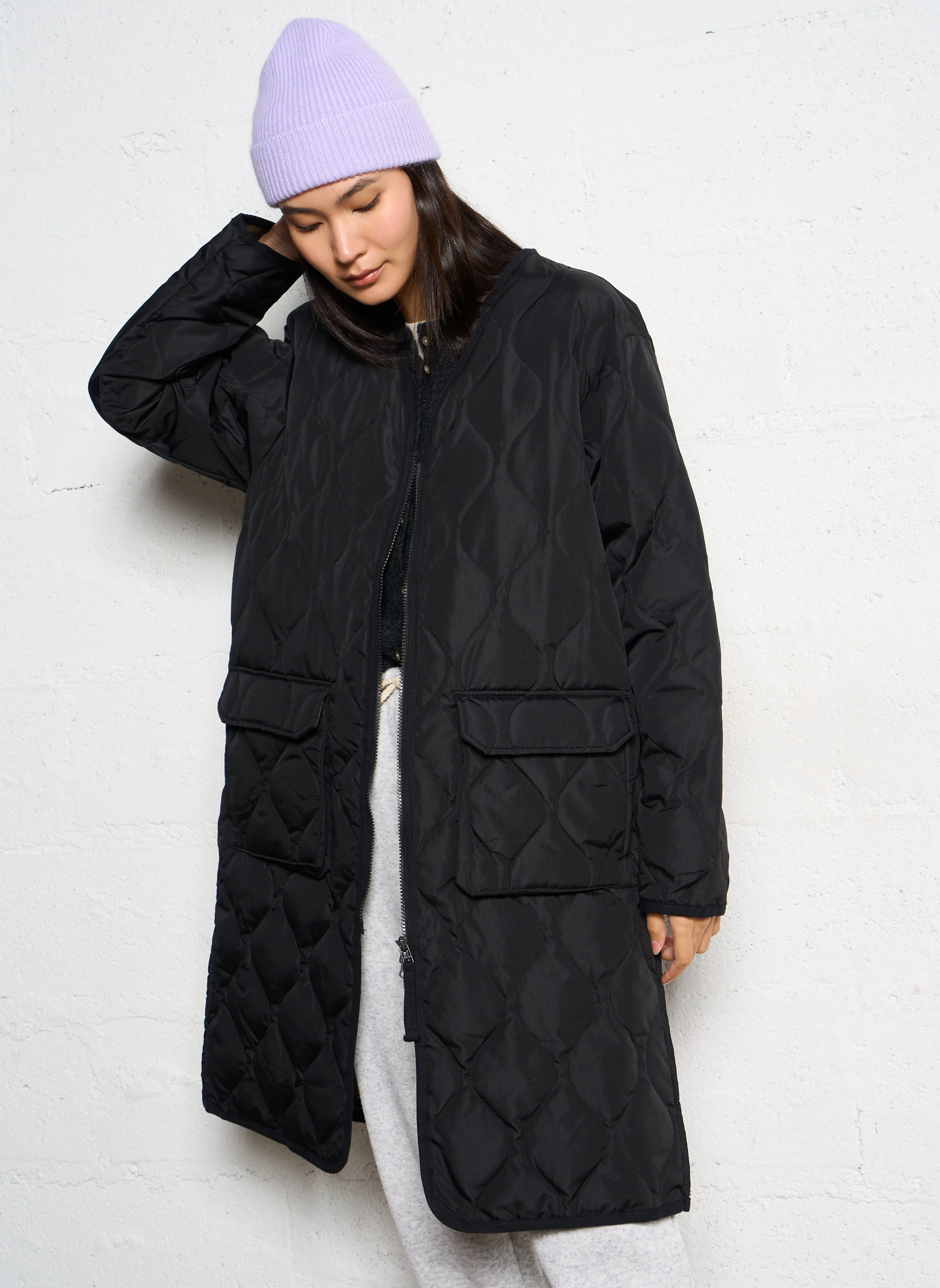 Manteau droit col V | Noir