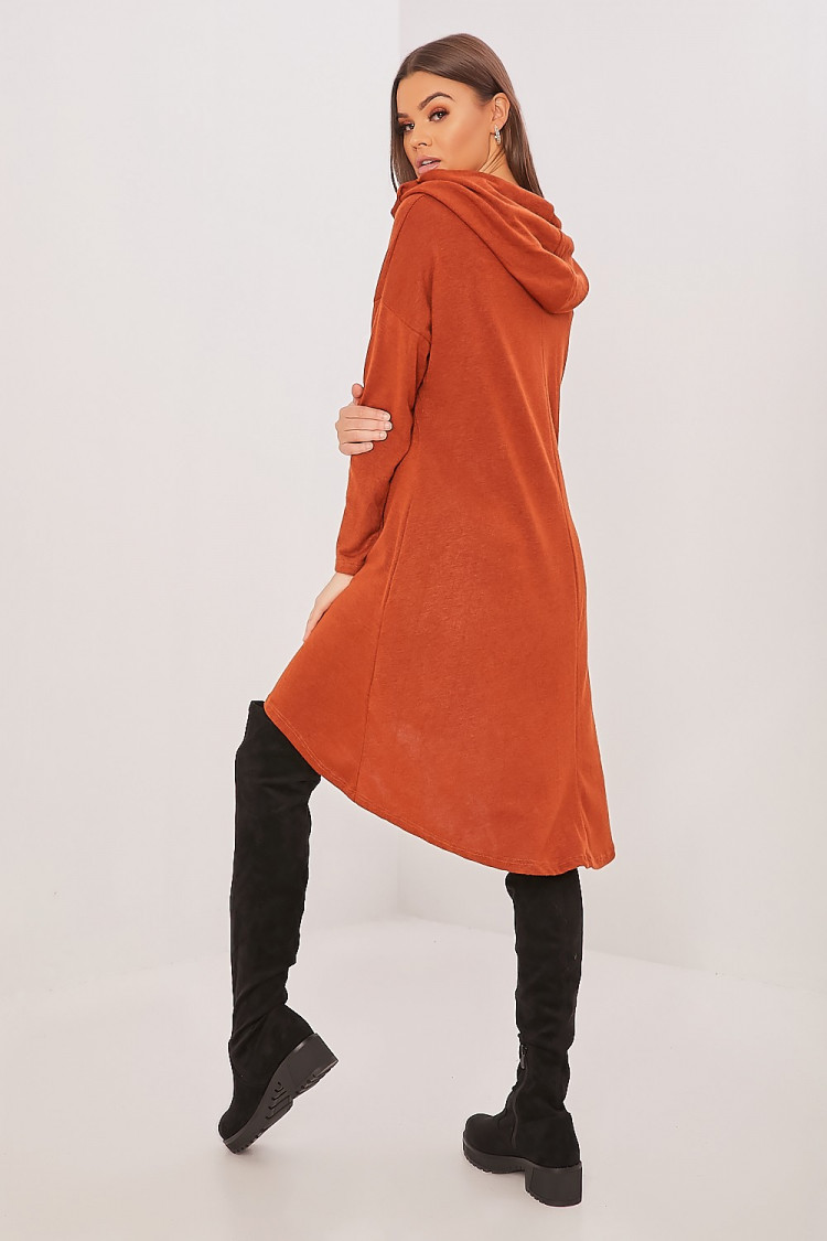 Robe sweat à capuche marron ample