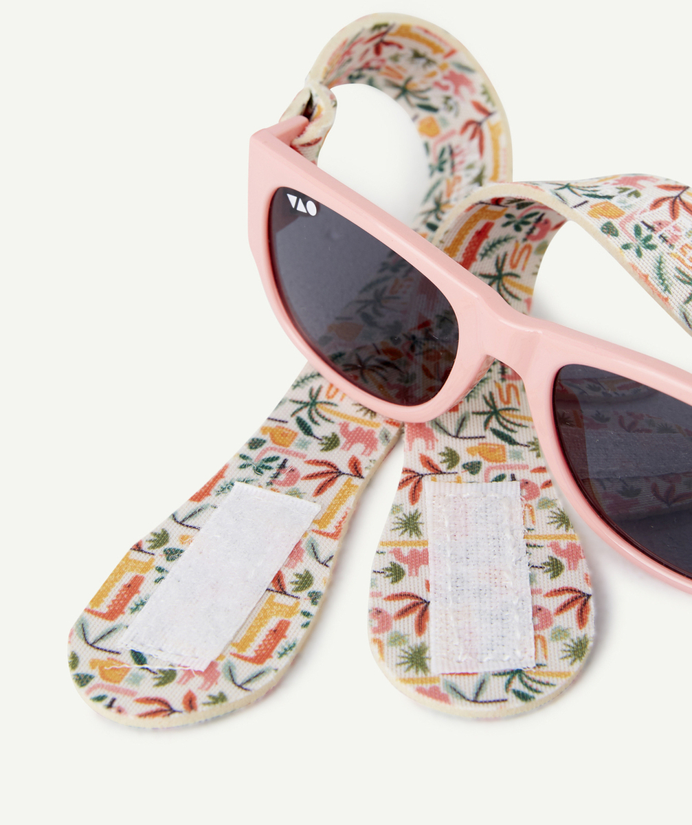 lunettes de soleil bébé fille roses avec attache élastiquée