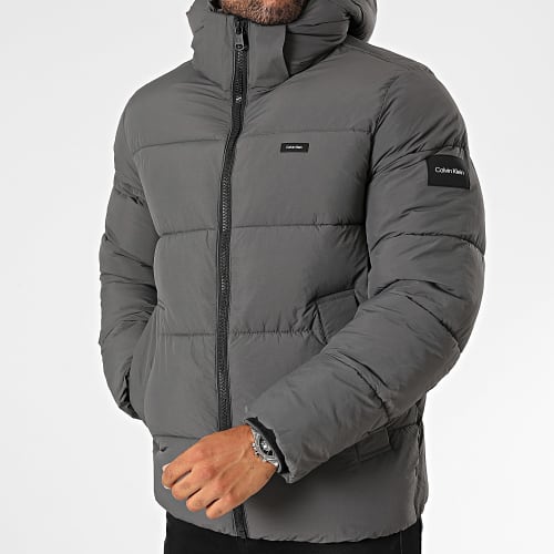 Doudoune Capuche Crinkle Nylon Puffer 0336 Gris Anthracite