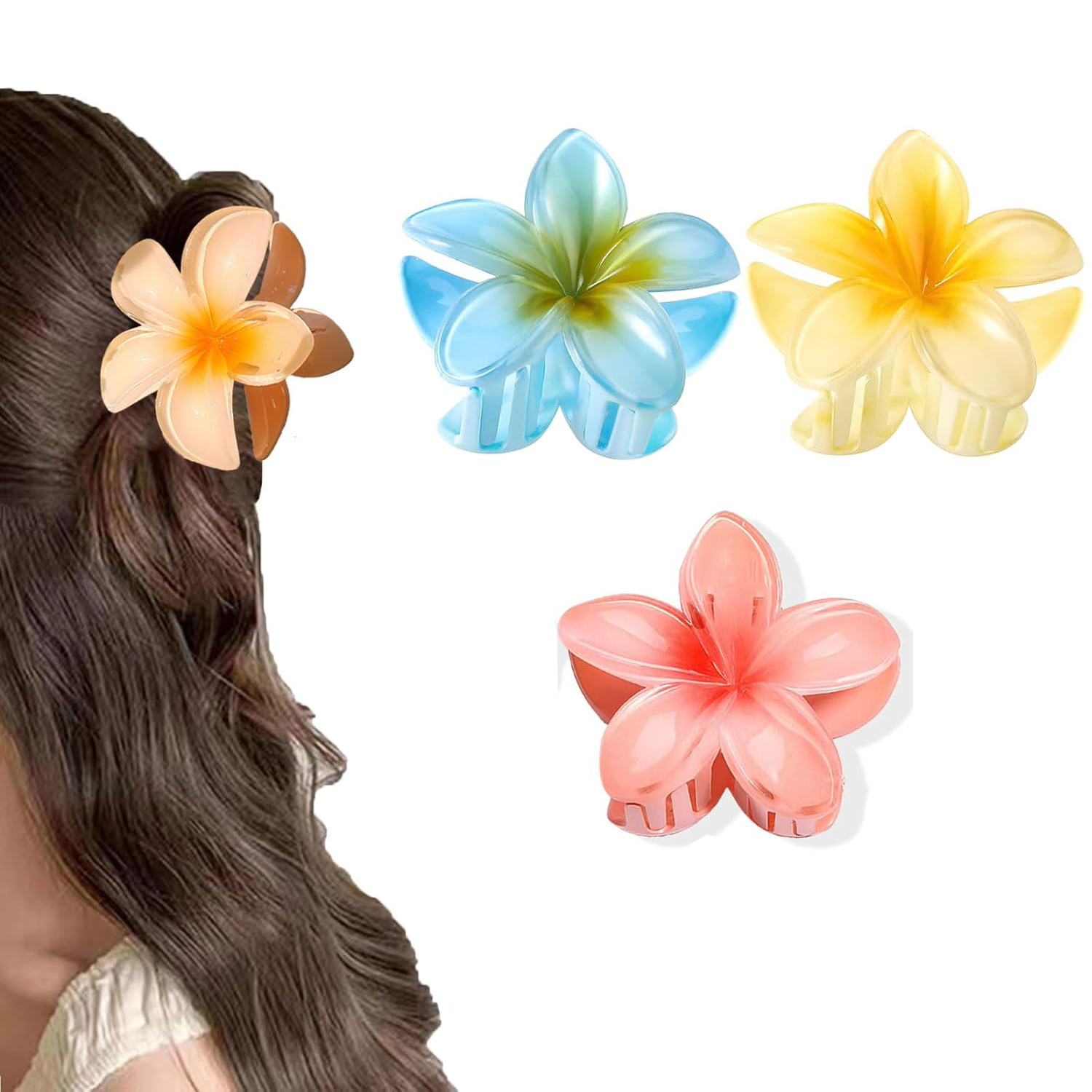 (3er Set) 8cm Haarspange Klammer Krallen Clip Haar Accessoire Blume - Bunt