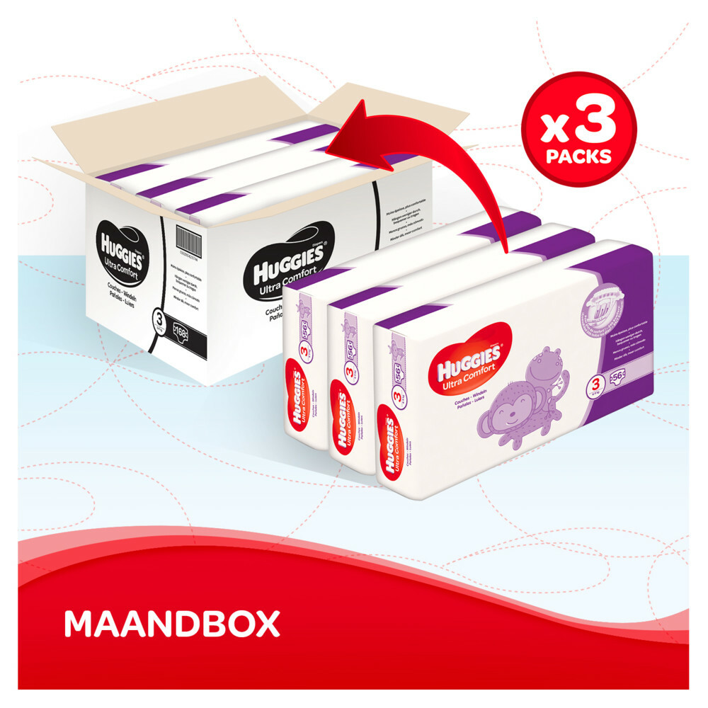 Huggies Ultra Comfort Luiers Maat 3 (4 - 9 kg)168 stuks