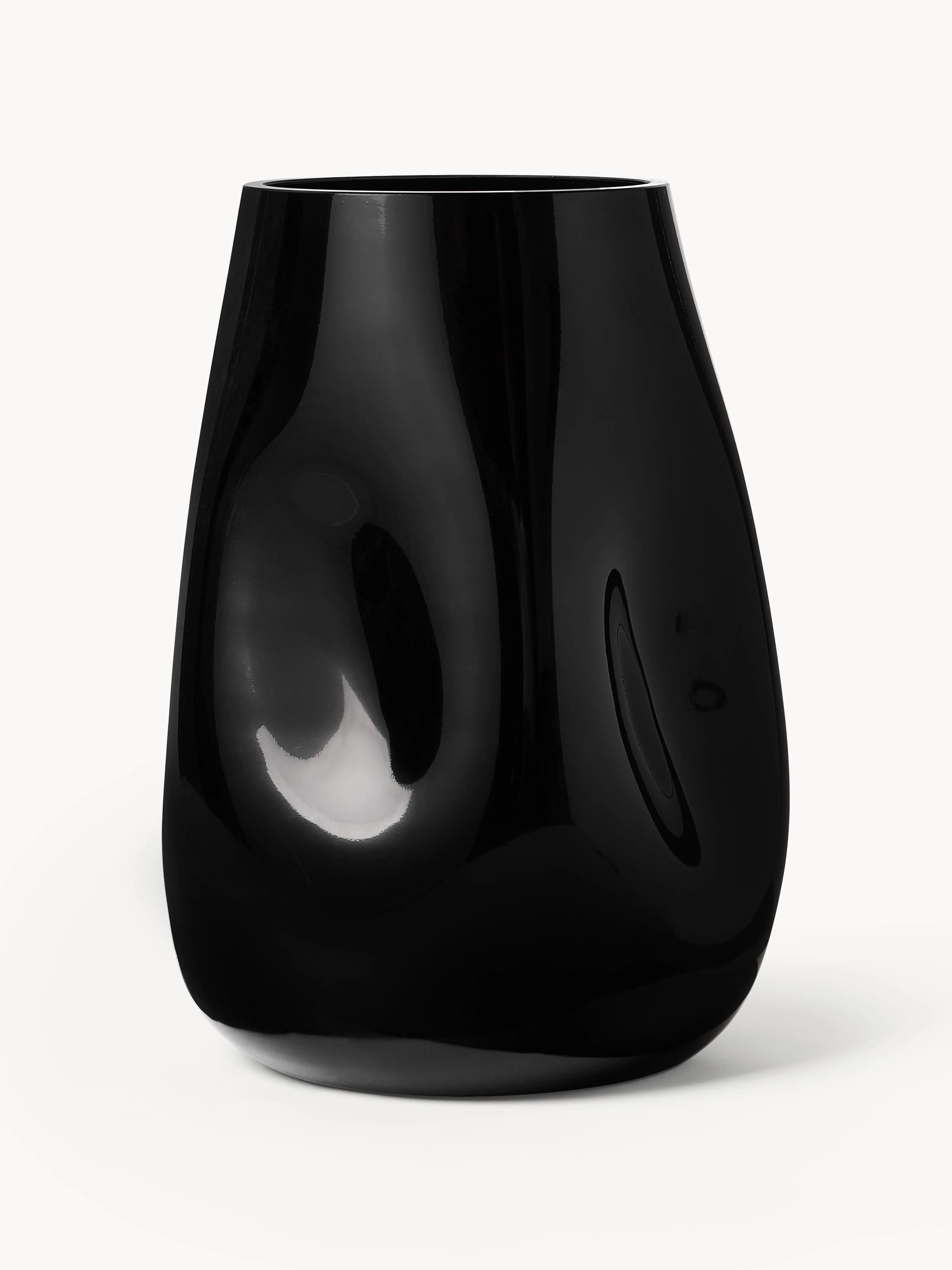 Mondgeblazen glazen vaas Obsidian, H 26 cm