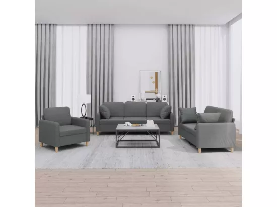 Ensemble de canapés 3 pièces coussins gris foncé tissu