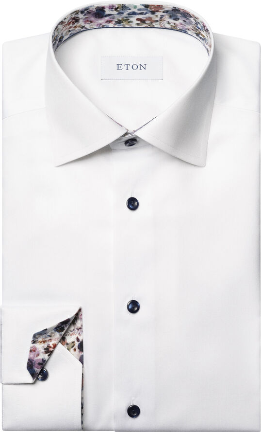 ETON Contemporary Fit White Floral Effect Signature Twill Shirt Hvid