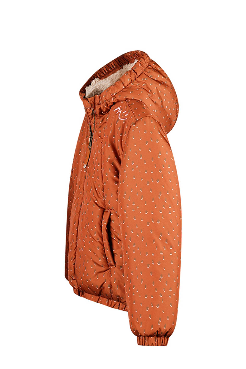 Moodstreet winterjas Jet met all over print roestbruin