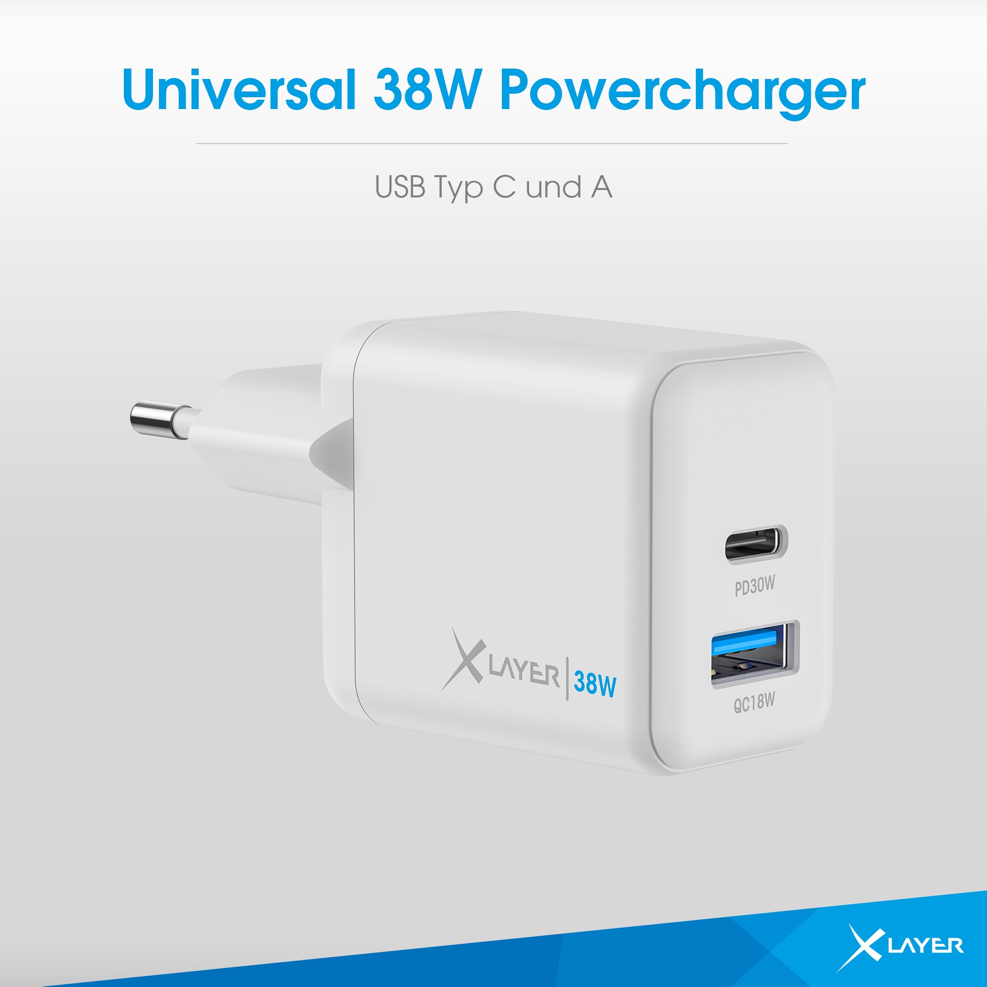Xlayer Charger Powercharger 38W USB-C PD Dual Schnellladegerät Schnellladen