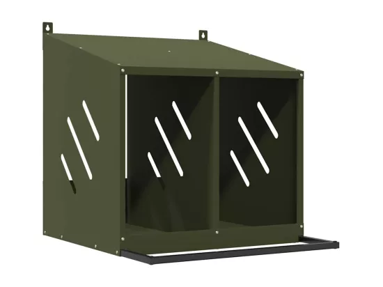 Nichoir à poules avec 2 compartiments vert olive métal