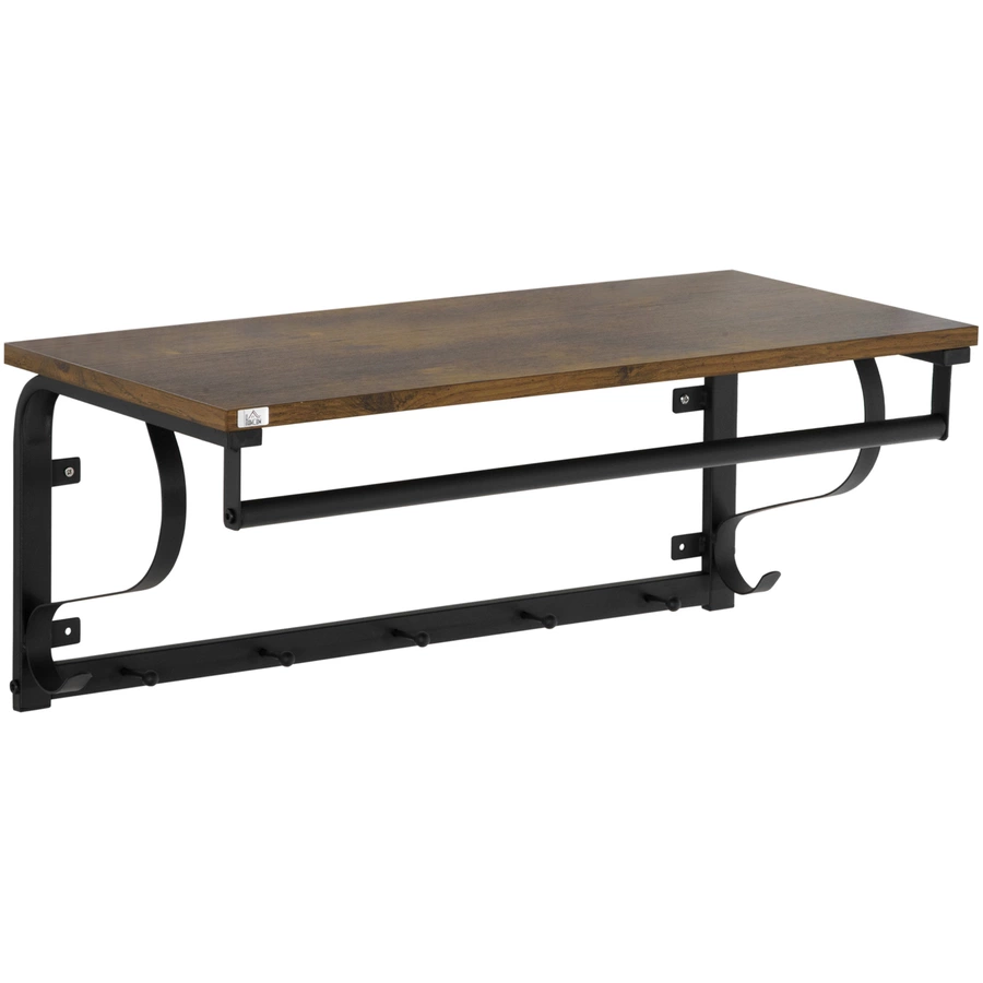 HOMCOM Wandregal mit 5 Haken braun