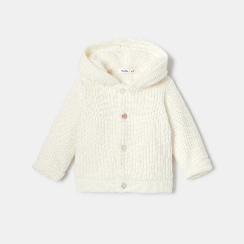 Gilet boutonné à capuche blanc en maille perlée naissance Absorba Blanc