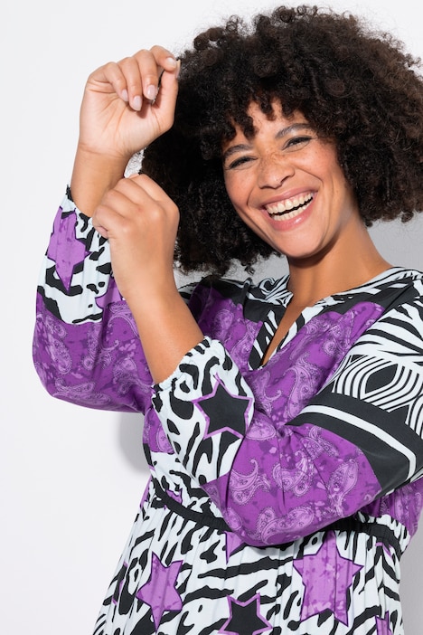 Midikleid, A-Linie, Allover-Print, elastische Taille