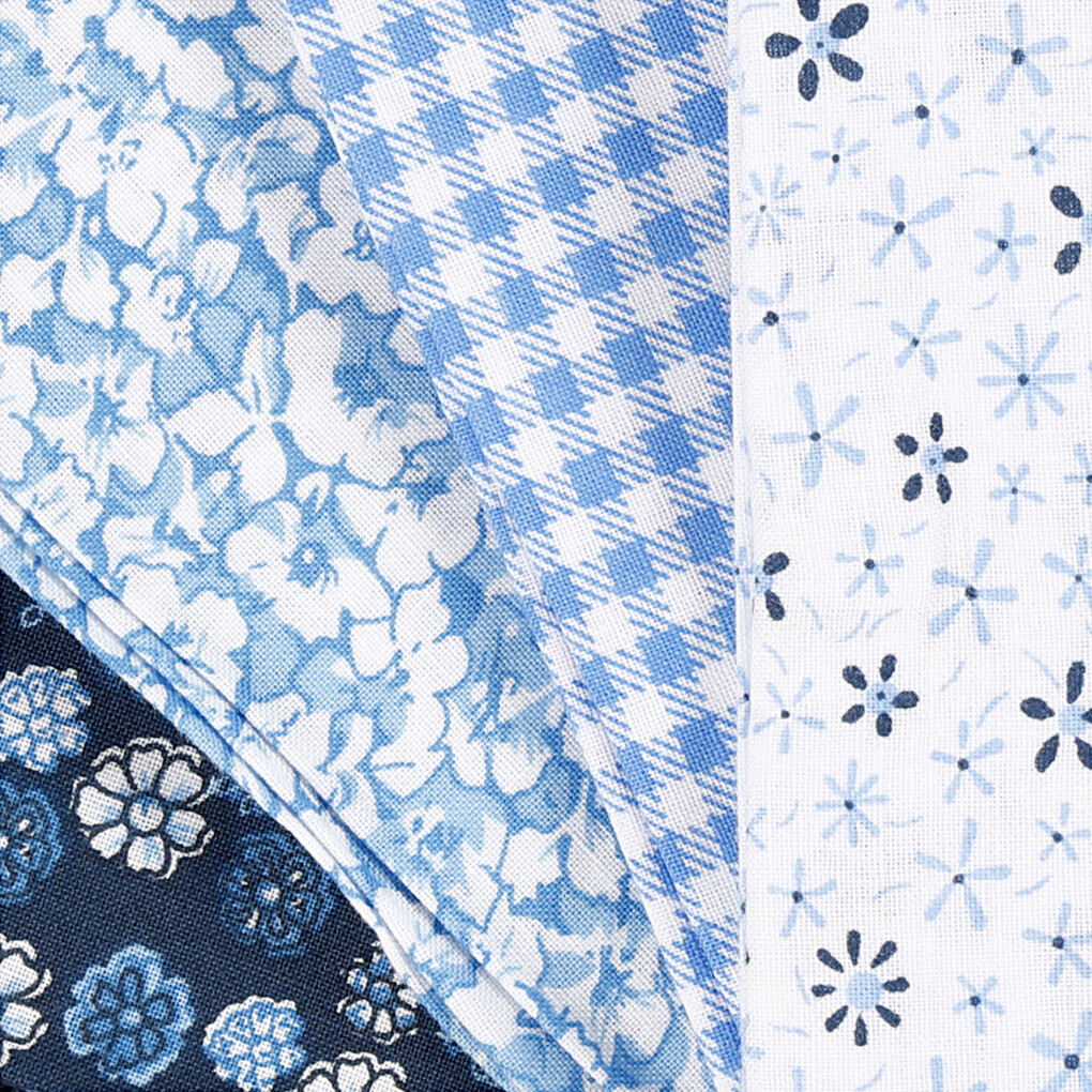 Patchworkstof - Str. 45X55 CM - 100 G - Blå - 4 Stk./ 1 Bundt