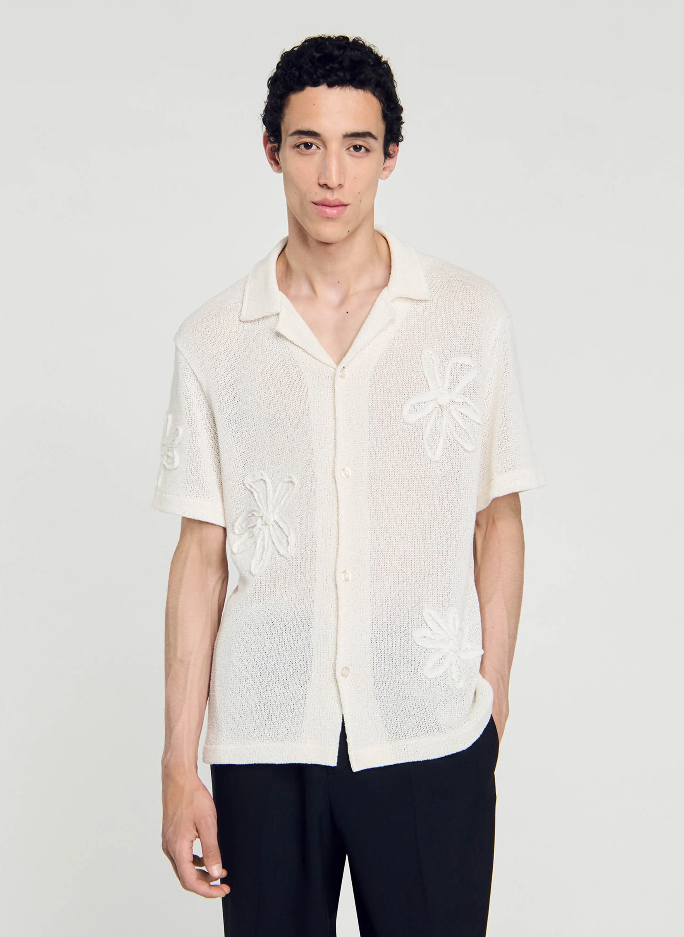 Chemise en maille à fleurs | Blanc