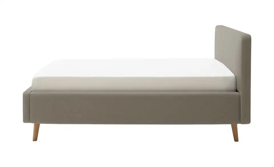 Polsterbettgestell Mattis Taupe Webstoff fein 140 cm mit Bettkasten
