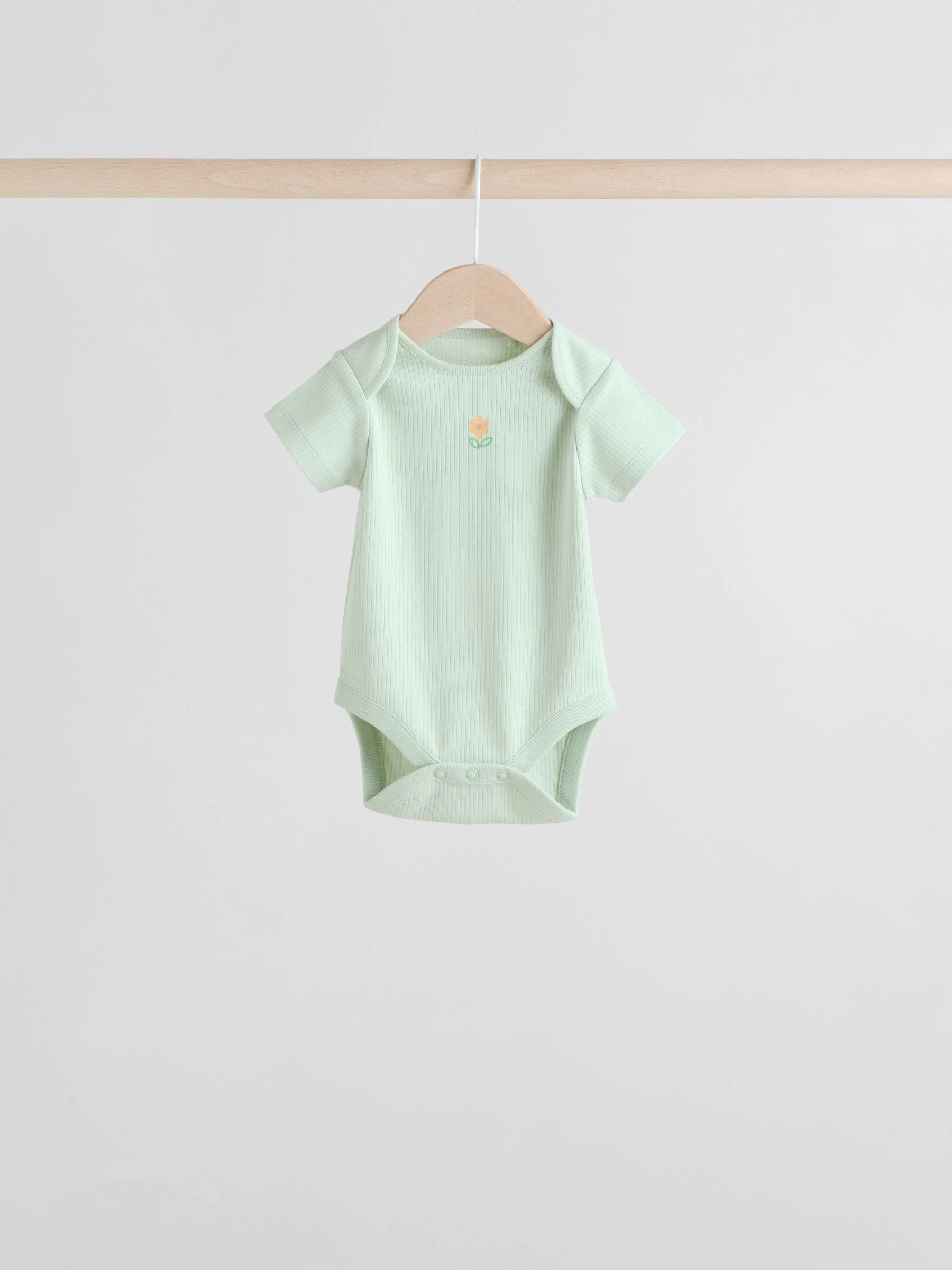 Grijs-groen - Korte mouwen geribbelde Baby bodysuits 5 verpakking