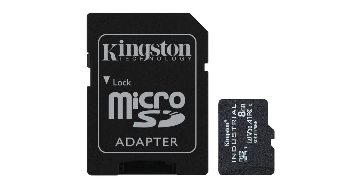 KingstonIndustrial microSDHC 8GB geheugenkaart  (Zwart, Incl. SD adapter, Klasse 10, UHS-I, U3, V30, A1)