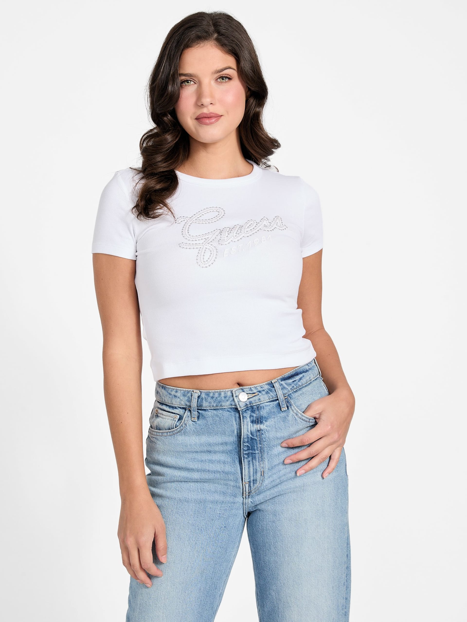 Camiseta com logo e strass