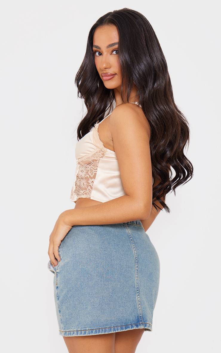 Gris Pierre Corset En Satin Petite Avec Détails En Dentelle