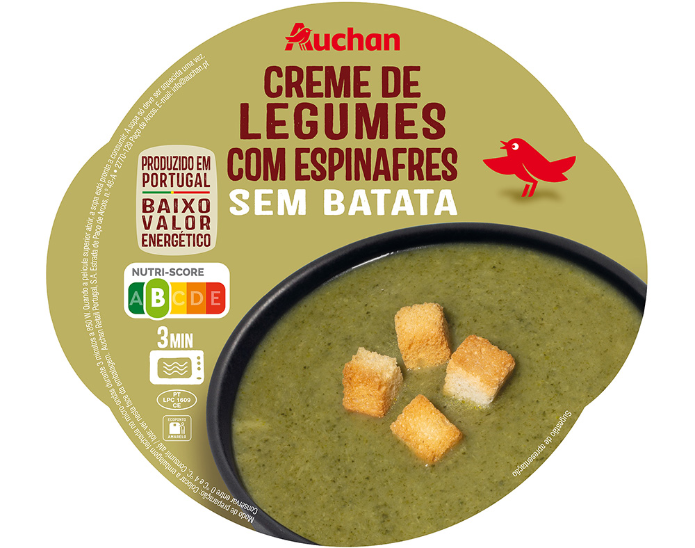 CREME DE LEGUMES COM ESPINAFRES AUCHAN 800G