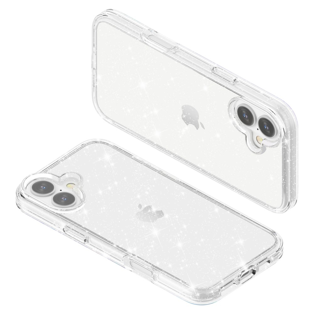 iPhone 16 Hybrid Hardcase Schutzhülle im Glitzer Design - Silber / Transparent