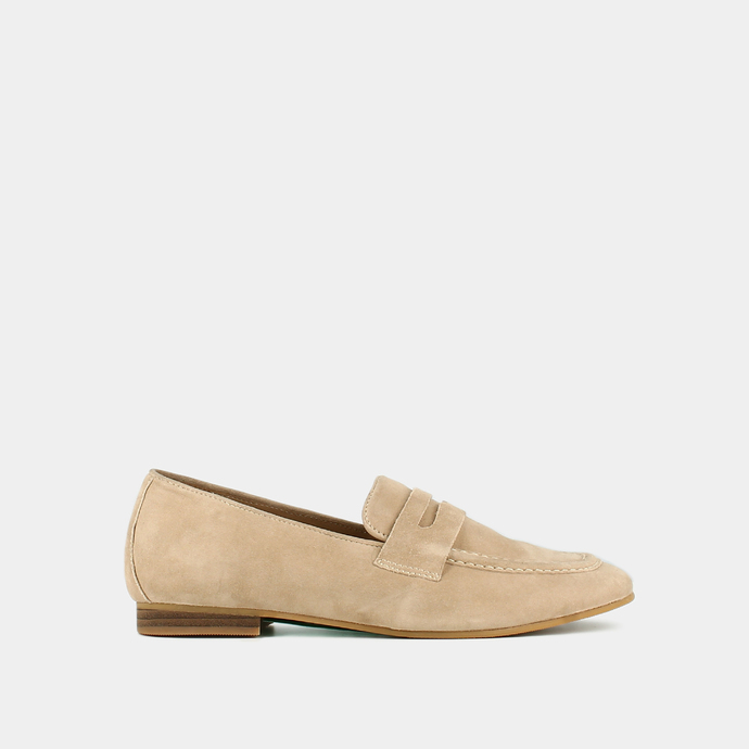 Mocassins à talons plats et bouts ronds  en velours beige