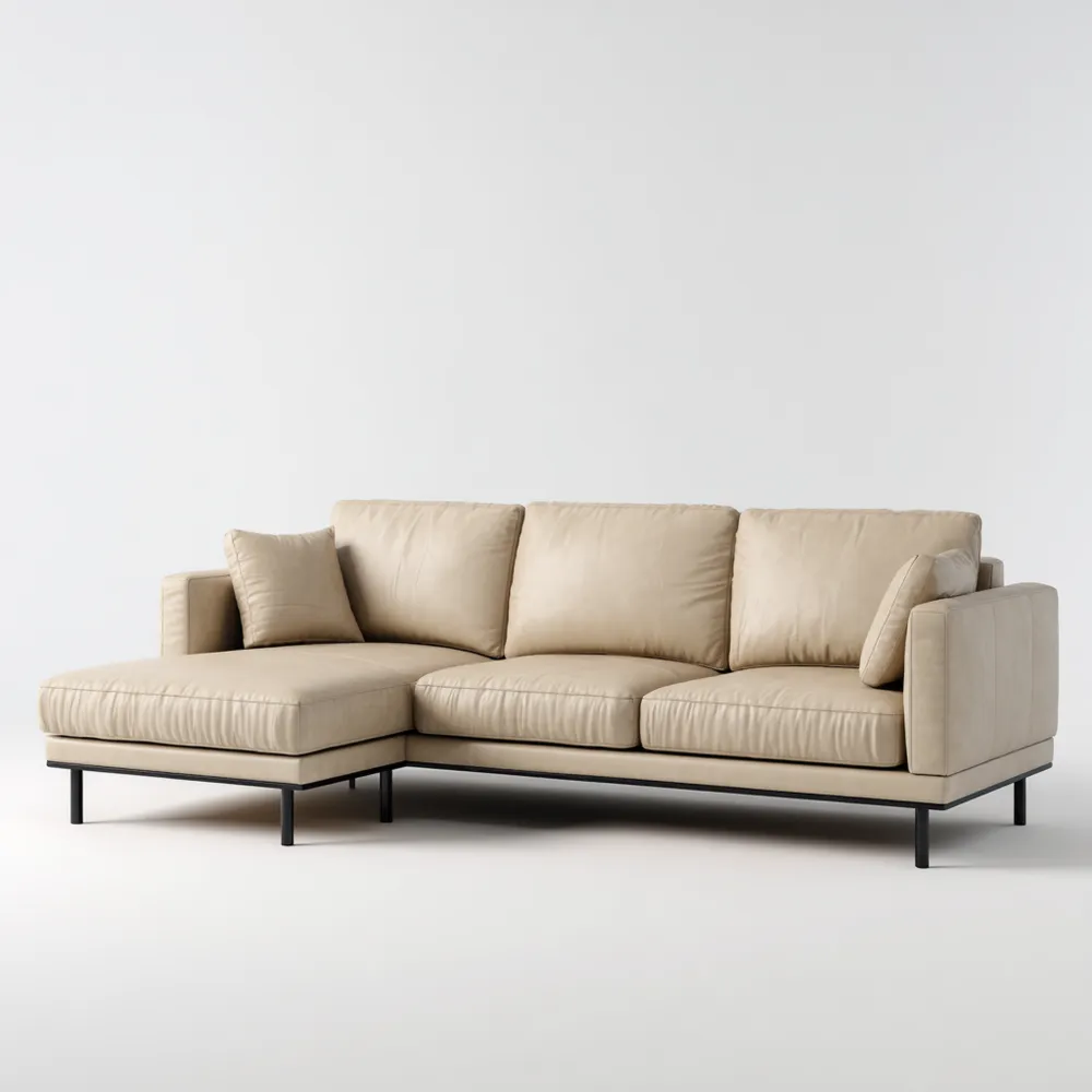 Ecksofa Leder 250x150x85 cm – Beige – Modernes Design