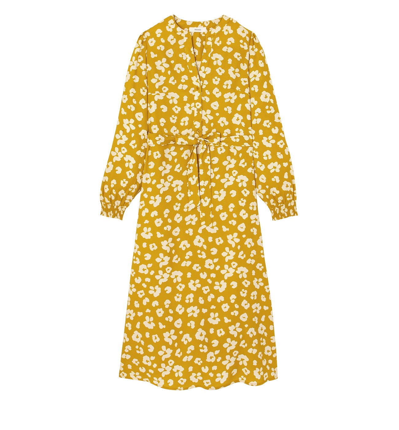 Robe mi-longue imprimée Femme - Imprimé ocre