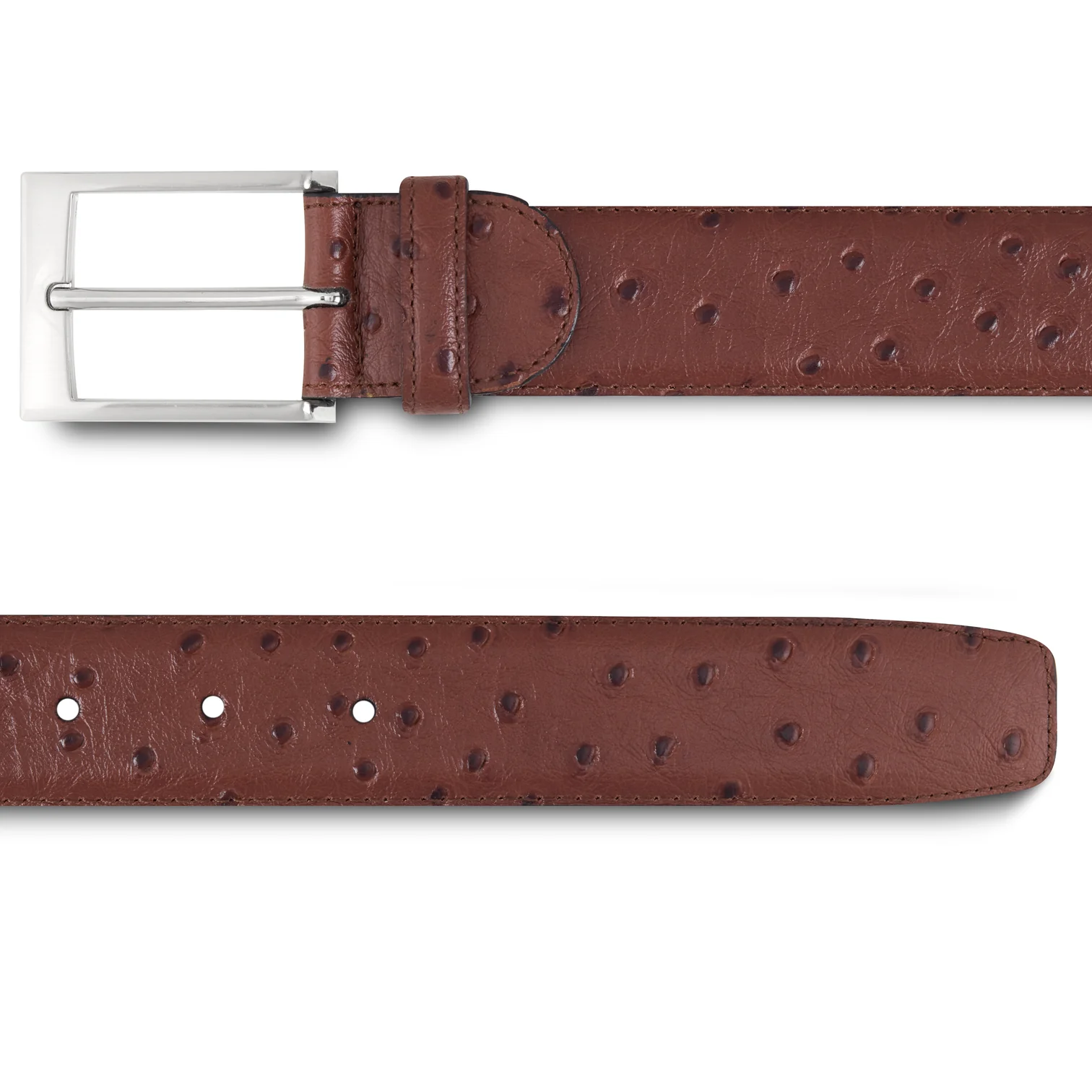 Ceinture homme en cuir façon autruche marron