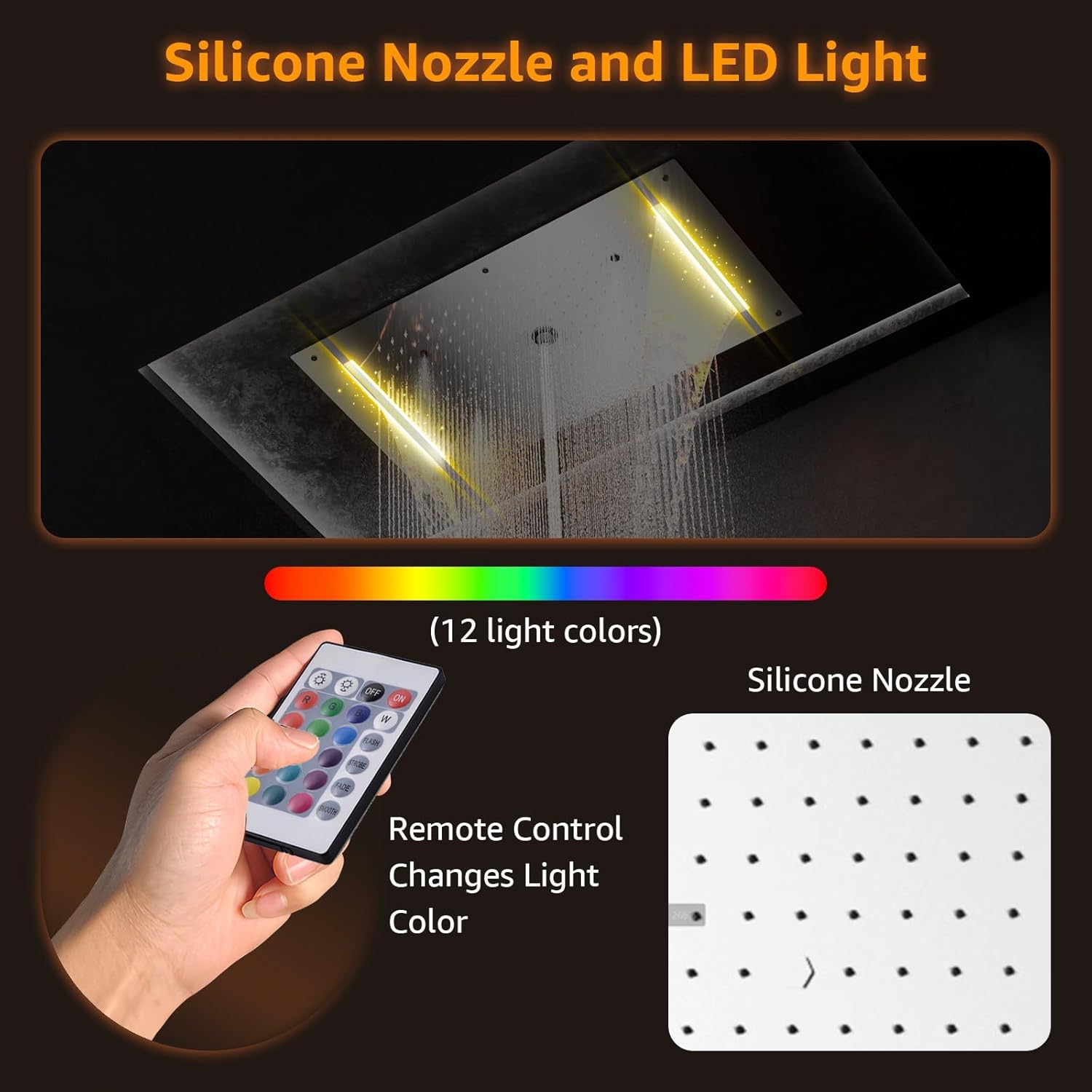 Duschsystem,Duschsystem Multifunktional Mit Thermostat,Messing,Mit LED-Farb Atmosphärenlicht,Kopfbrause Mit Fünf Wasserstrahl Modi,Handbrause,Deckenmontage,Chrom Duscharmatur Komplettset