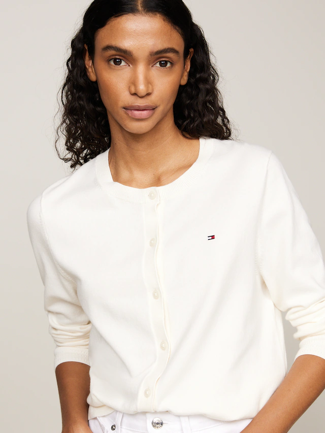 Tommy Hilfiger Cardigan »CO JERSEY STITCH CARDIGAN«, Baumwollmischung, regular fit, Rundhals, goldfarbene Knöpfe