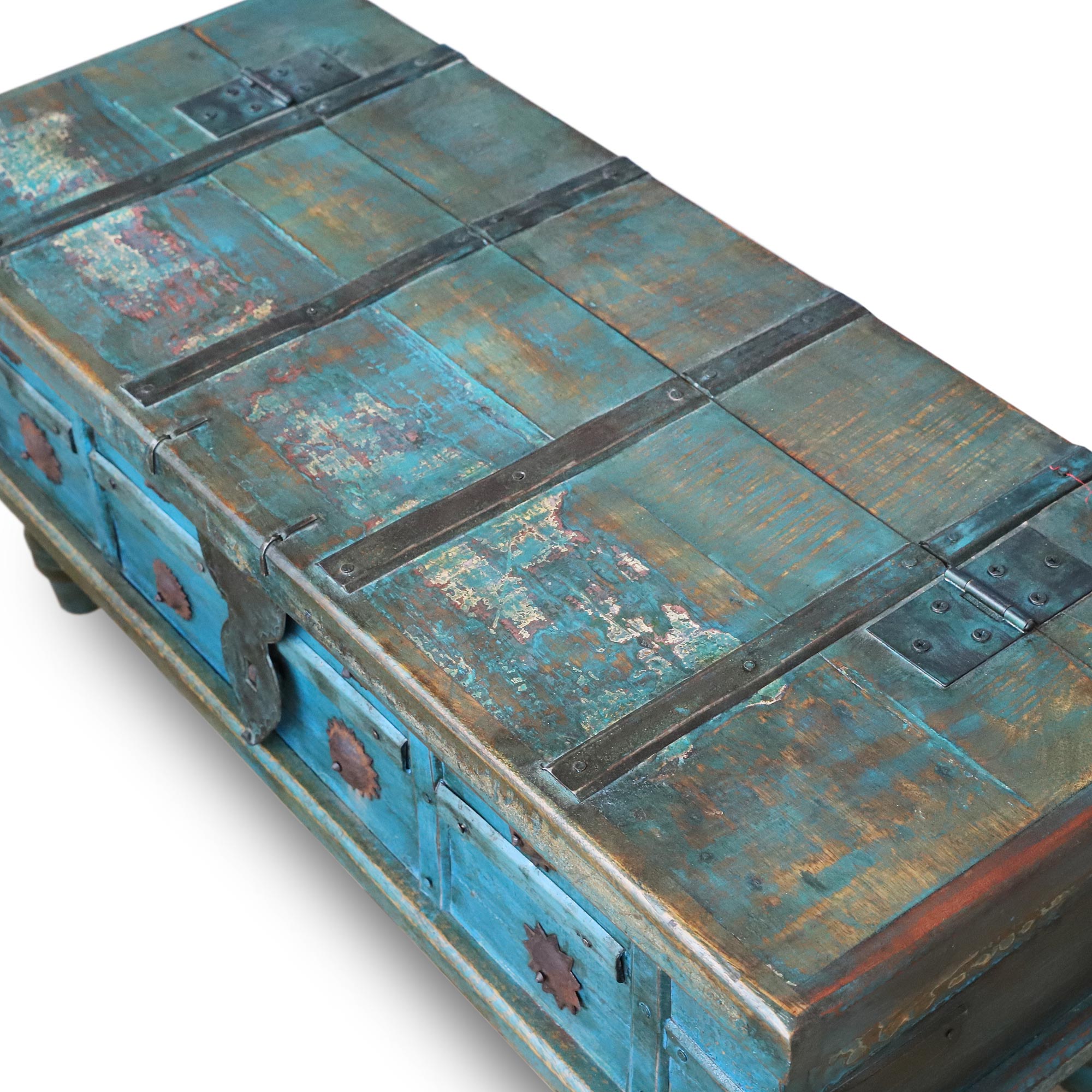 Holztruhe blau, B 86 cm, H 38 cm, L 36 cm von fischer's lagerhaus