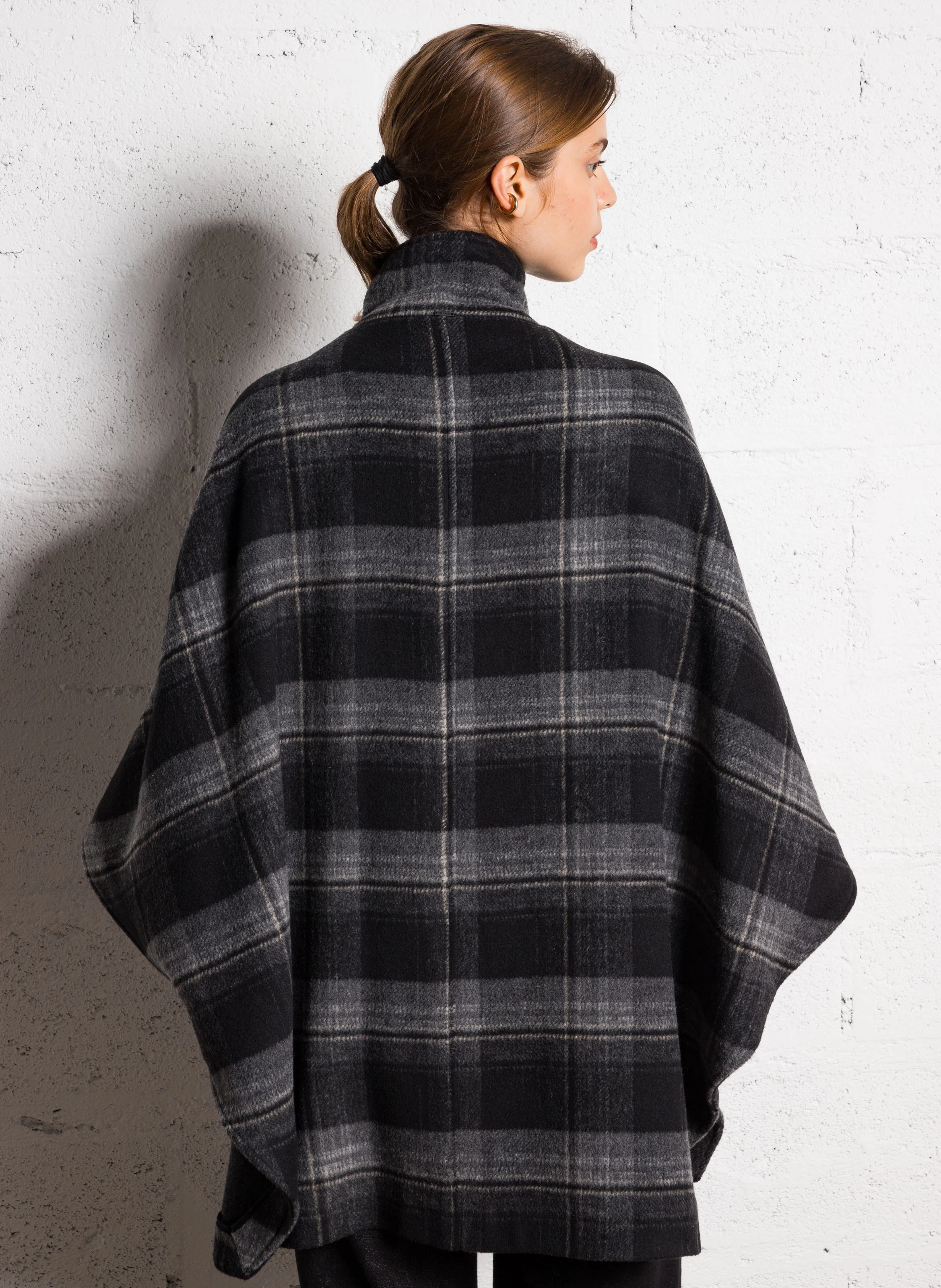 Cape col montant à carreaux| Gris