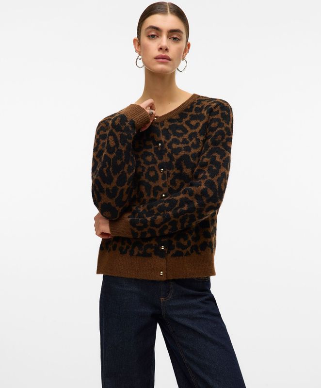 Vero Moda - Vmnewkai Ls O-neck - Vest - Emperador/w. Black Leo - Dames