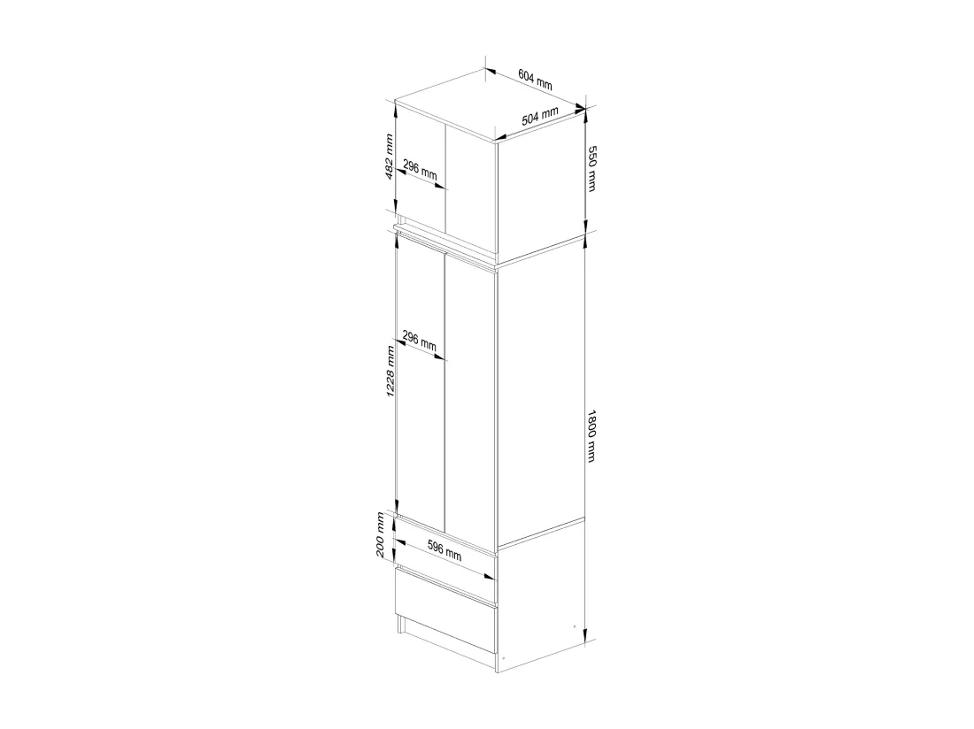 Armoire avec surmeuble AKORD S60 Wengé 60 cm 2 portes 2 tiroirs façade Blanche 3 étagères 60x51x234 cm