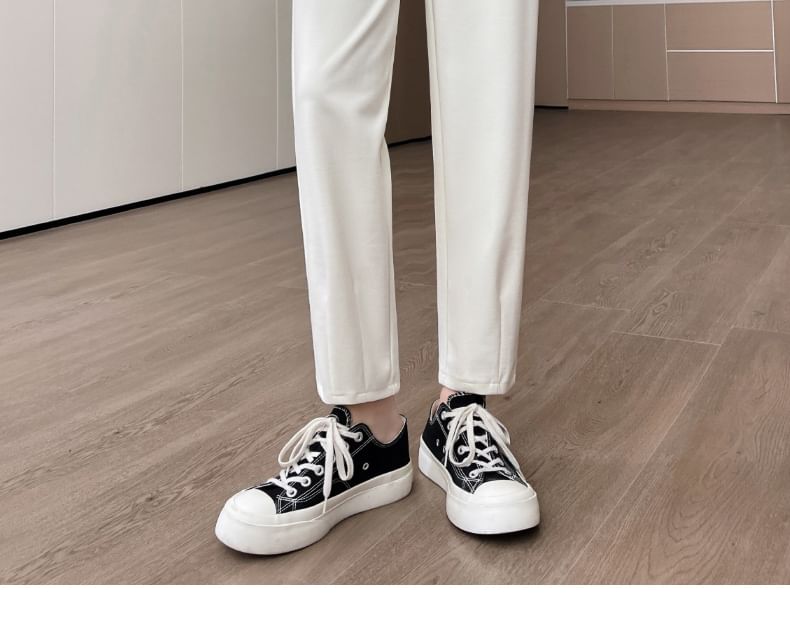 Luminato - Effen cropped rechte broek met elastische taille