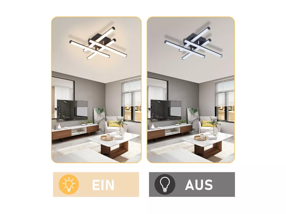 NETTLIFE Plafonnier LED salon plafonnier moderne noir 24W design d'intérieur 3000K blanc chaud