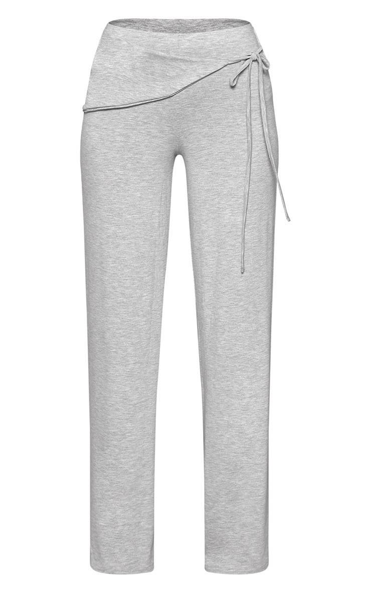 Gris Chiné Pantalon Droit En Jersey À Nouer À La Taille