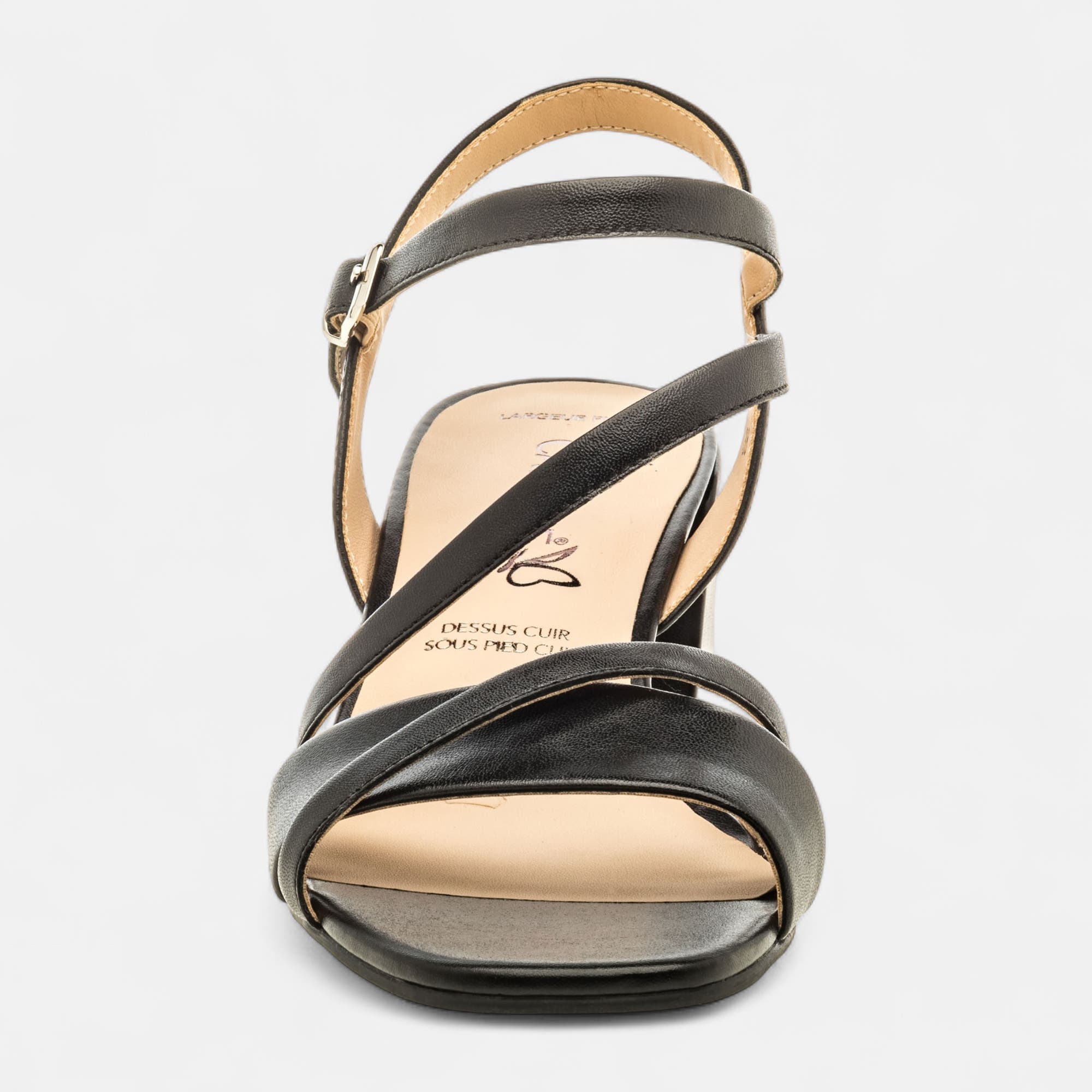 Nu-pieds à talon Femme en cuir noir