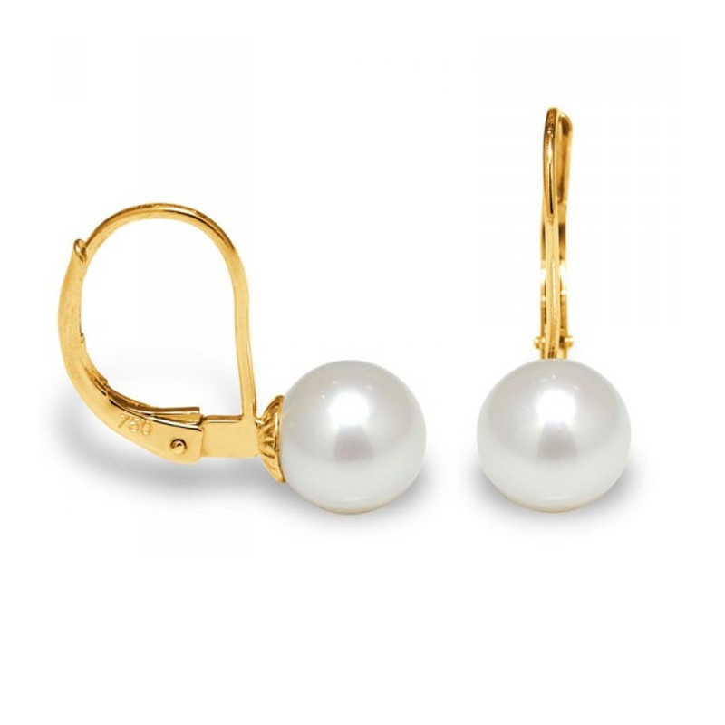 Boucles d'Oreilles Dormeuses Femme Perles de Culture Blanche et or jaune 375/1000