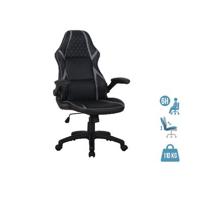 Fauteuil gamer RACER SPEED - accoudoirs rabattables - noir et gris