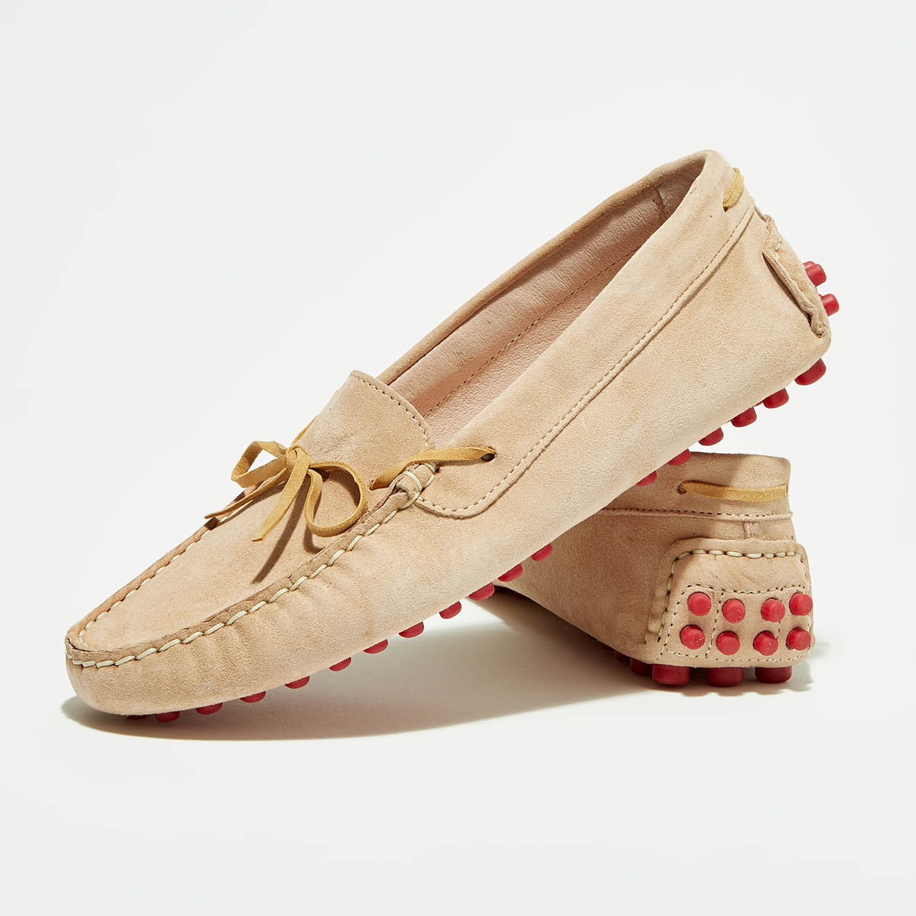 Flavio Création Mocassins en Velours de Cuir Mariela poudre/beige/rouge