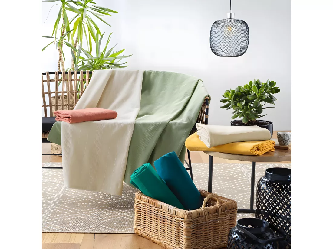 Plaid Lucile en polycoton curry 180x220